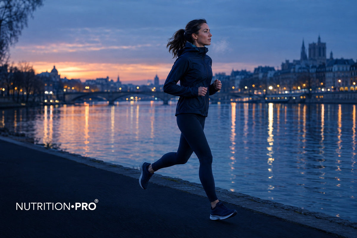 Femme qui court au bord d'une rivière au crépuscule, L-carnitine et perte de poids