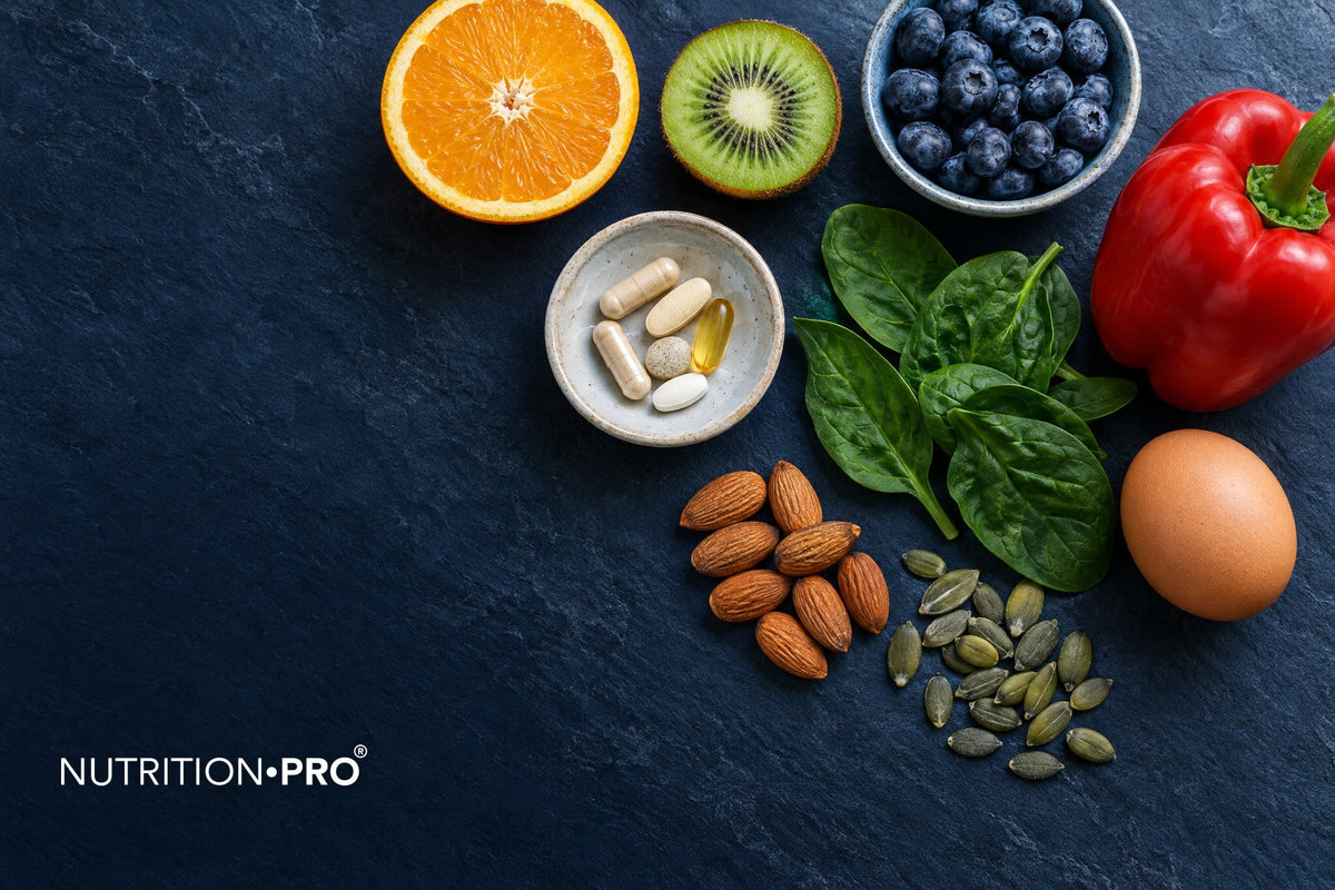 Multivitamines : gélules et aliments riches en vitamines et minéraux